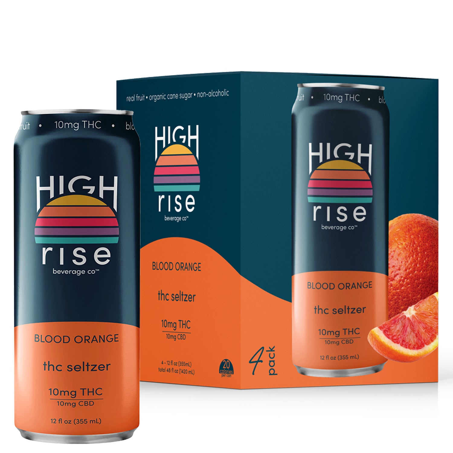 High Rise Blood Orange Seltzer, 10mg THC_4-pack, 12oz