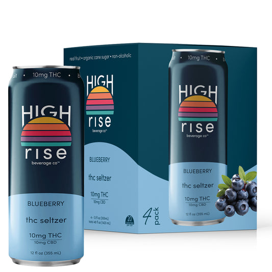 High Rise Blueberry Seltzer 10mg THC_4-pack case, 12oz cans