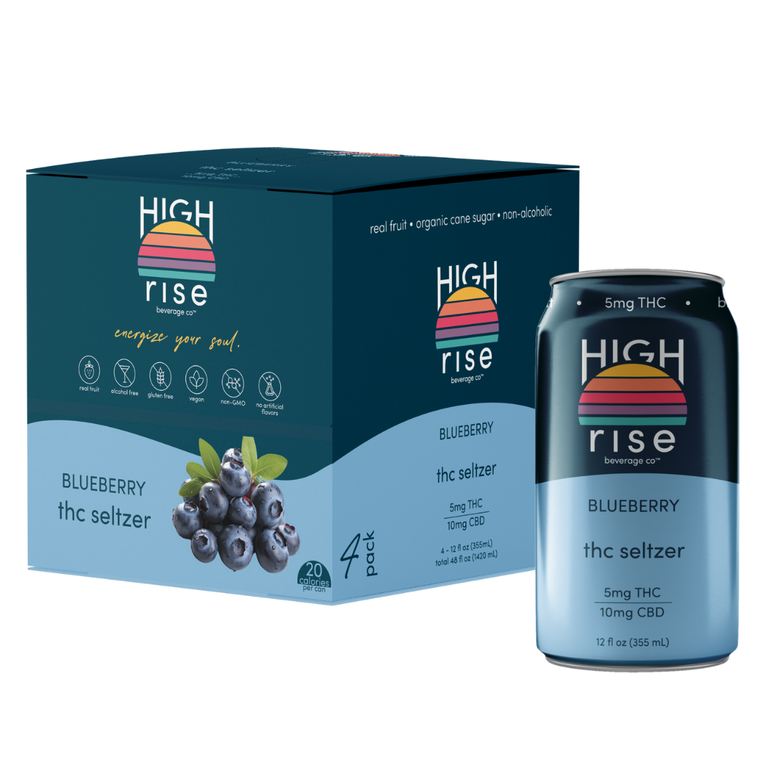 Blueberry 5mg THC Seltzer - 12oz, 4-Pack | High Rise Beverage – High ...