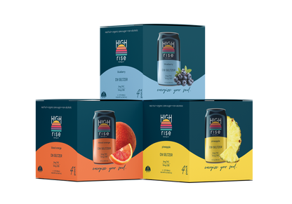 High Rise Flight, best seller bundle - blueberry 5mg THC seltzer, blood orange 5mg THC seltzer, pineapple 5mg THC seltzer