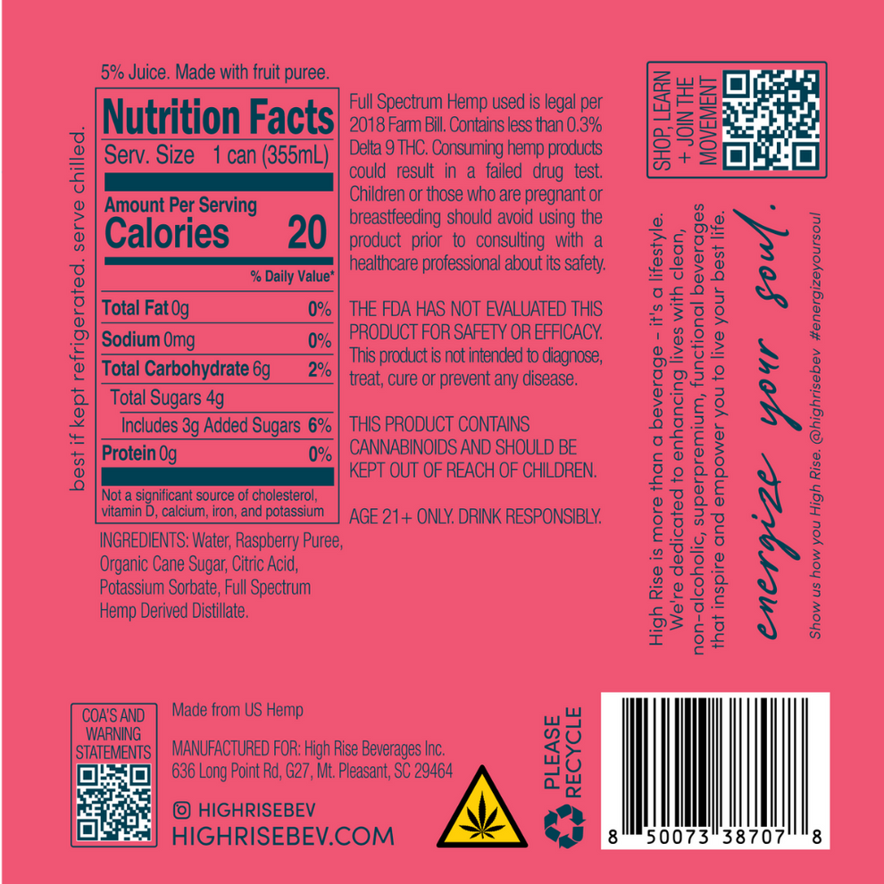 High Rise Raspberry Raspberry, 10mg THC Seltzer – High Rise Beverages